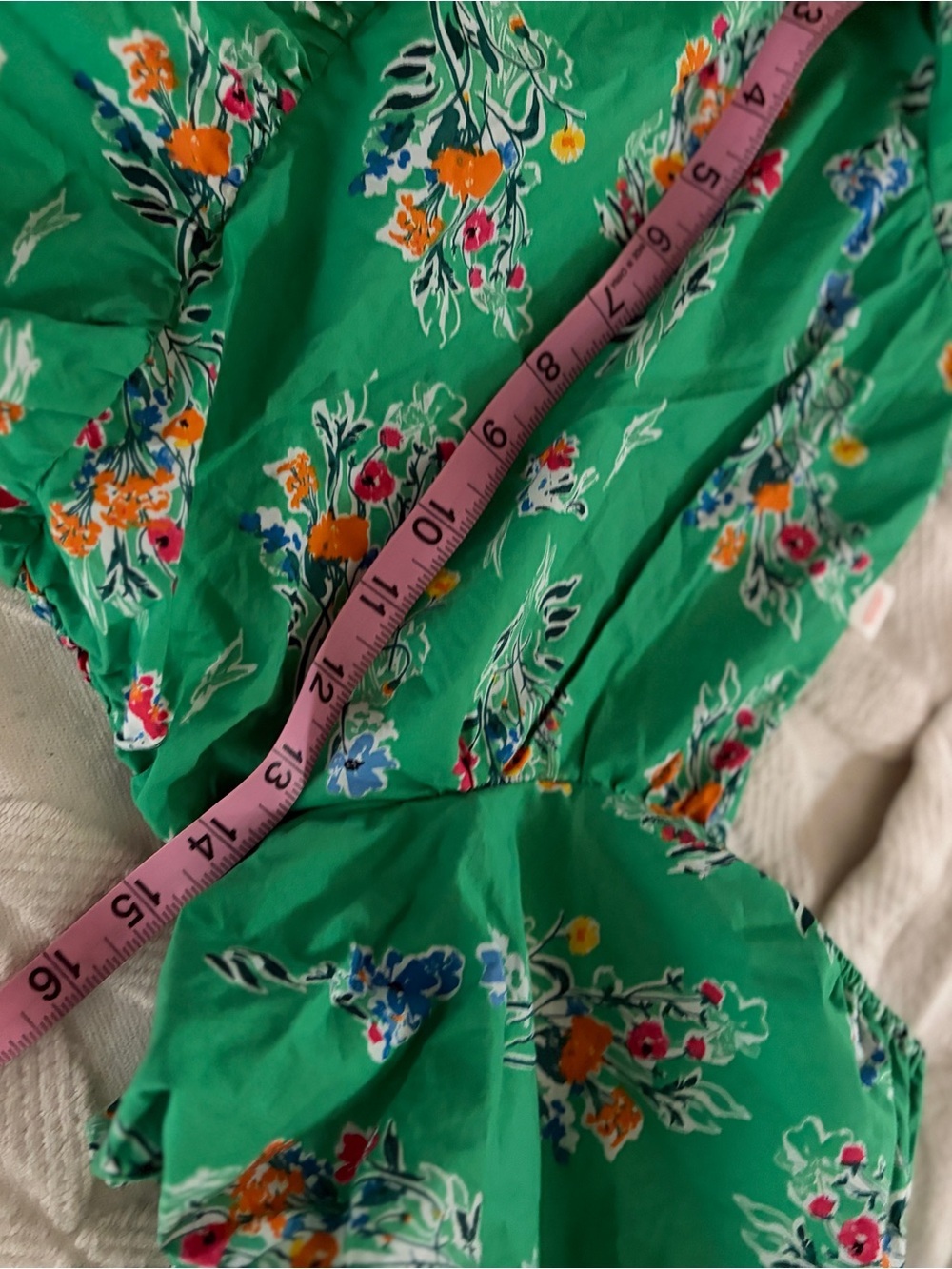 Like new size 10/12 Cat & Jack Green Floral Smocked Tier Dress with Puff Sleeves - Picture 7 of 7